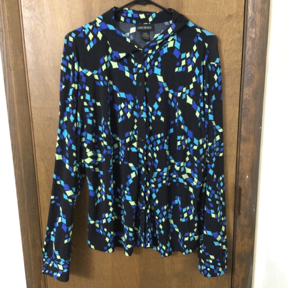 Lane Bryant Blue and Green Button Down Shirt